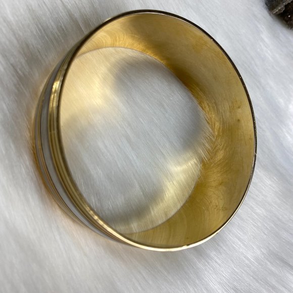 Gold & Silver Tone Thick Wide Bangle Bracelet - Picture 5 of 6